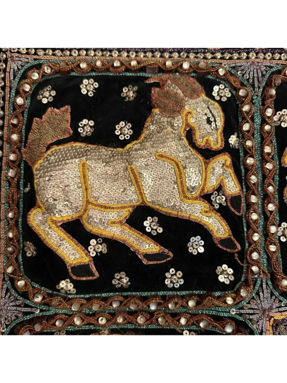 Indian Thai Zodiac Tapestry Vintage Zodiac Wall Decor Sequin Hand Embroidered